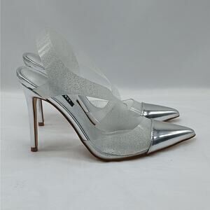 Nine West High Heel Shoes Womens 6M Silver Slingback Stiletto Pointed Toe Pumps